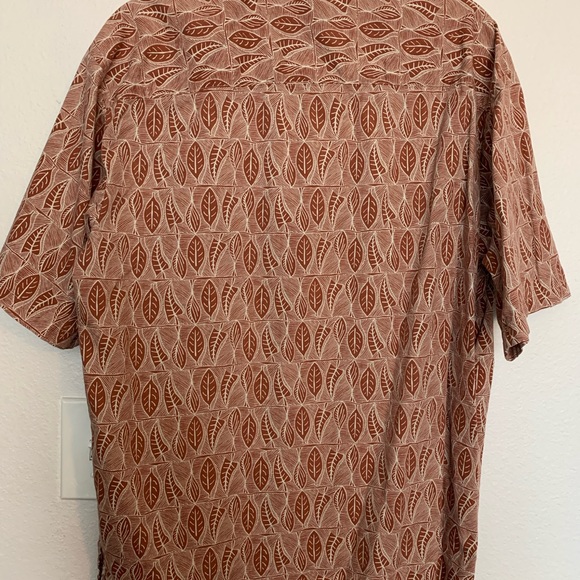 Mens | Pau Hana Hawaii Short Sleeve Button Down Orange Brown Leaf Print Shirt - Picture 3 of 8